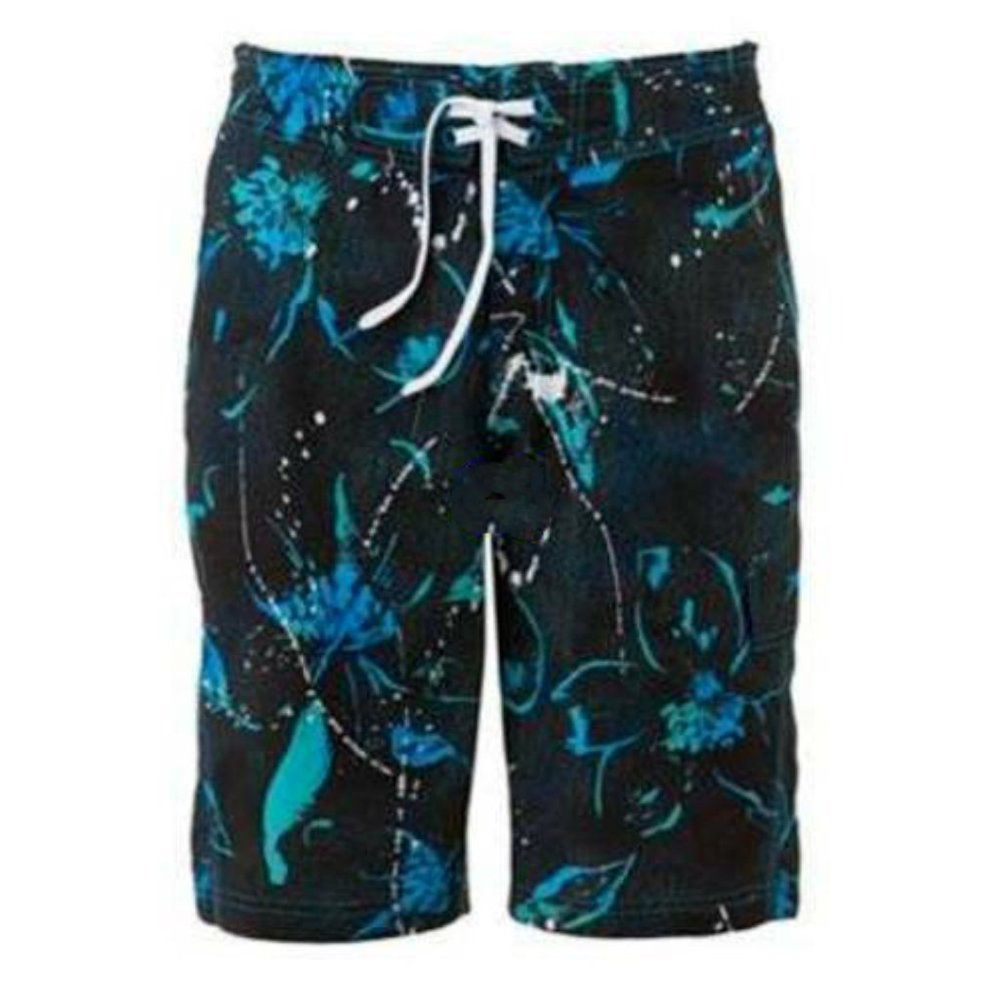 Speedo Swim Suit Trunks M Mens Blue Splatter Floral Lined Shorts 9" Inseam